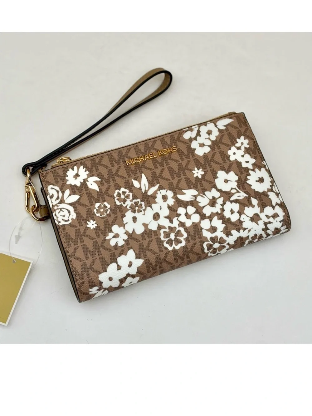 MICHAEL KORS Double Zip Printed Signature Logo Wristlet Wallet